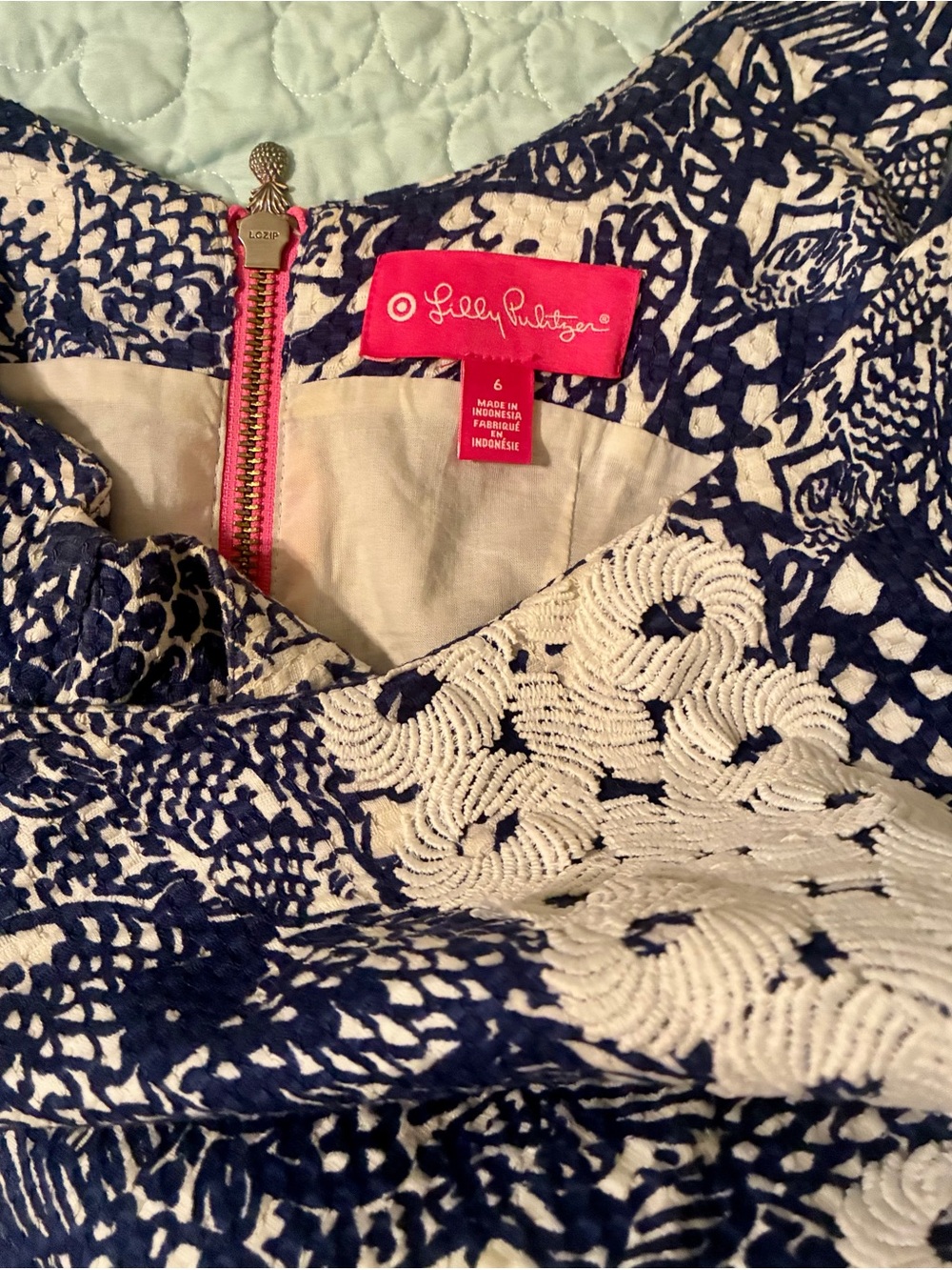 Lilly Pulitzer Navy and White Crochet-Trim Shift Dress - Picture 9 of 10